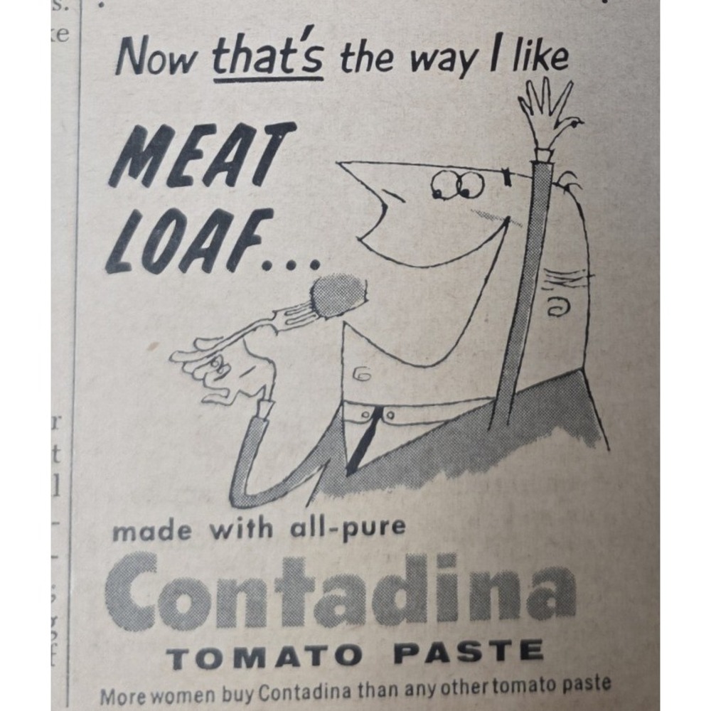 Vintage 1954 Contadina Tomato Paste Print Ad Mid-Century Modern Meatloaf Art